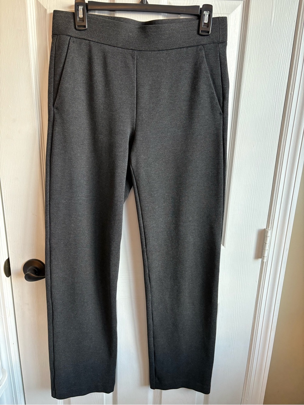 LOFT Charcoal Gray Straight-Leg Pull-On Ponte Ankle Pants, Size Medium Tall